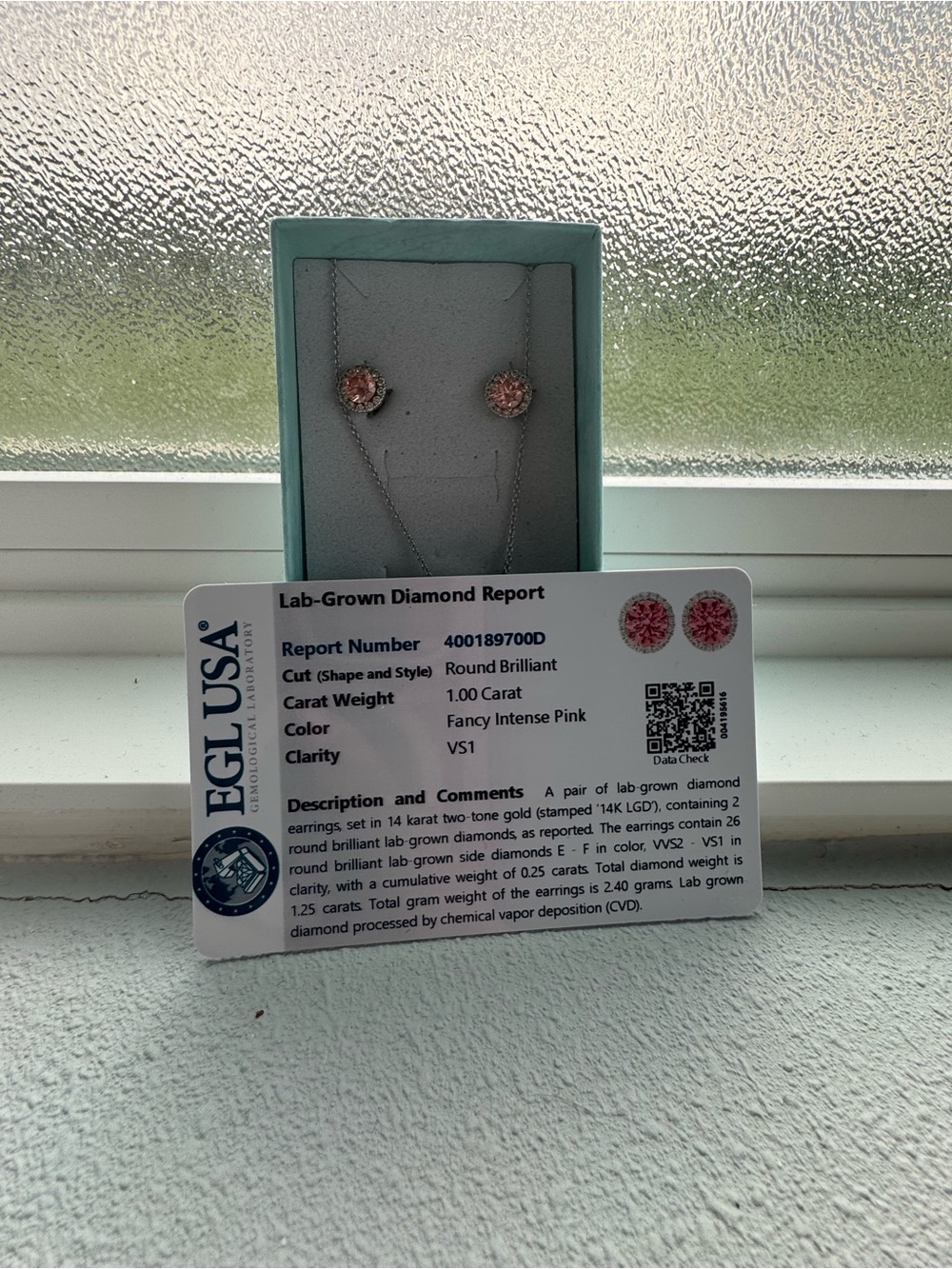 Lab-Grown Fancy Intense Pink Round Brilliant Diamond Earrings - 14K Two-Tone